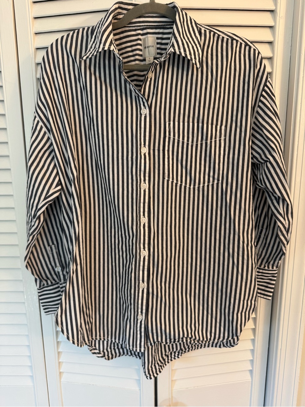 Anthropologie Maeve Classic Striped Button-Up Shirt - Faded Black & White
